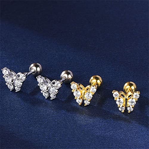 18G Tiny Butterfly Stud Cartilage Earrings for Women Girls 925 Sterling Silver Cubic Zirconia Mini Cute Crystal 3mm Ball Back Piercing Studs Sleeper Tragus Post Hypoallergenic Birthday Christmas Jewelry4
