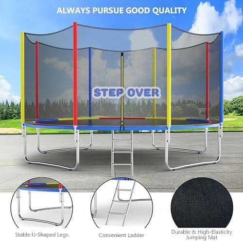 Image of STEP OVER 6FT,8FT,10FT,12FT, 14FT, 16FT Trampoline (14 FEET) for Kids /Adults || Indoor /Outdoor (Supports Upto 260kgs)||Enclosure net and Poles Safety Pad Ladder Jumping Mat ||Heavy Duty||2026 Edition