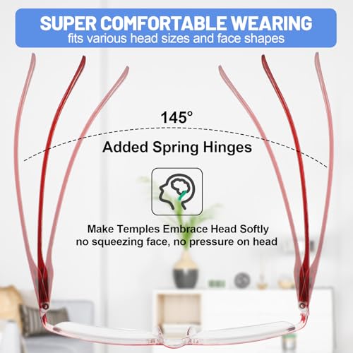 Image of 4 Packs Red Reading Glasses 3.5 Women's Blue Light Blocking Semi-rim Readers 1.00 1.50 2.00 2.50 3.00 3.50 4.00