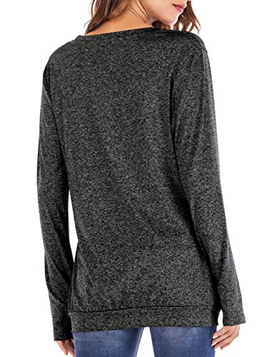 Kimiee Women's Long Sleeve Crew Neck Blouse Gym Quick Dry T Shirts Thumb Holes Pullover Tunic Tops with Pocket (XL, Gray Mix Black) - Thumbnail 2