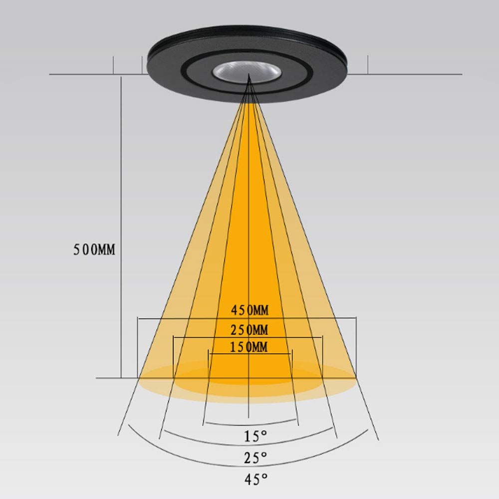 Oświetlenie punktowe LED 3W, odlew aluminiowy, okrągły otwór, 45 mm, regulowany kąt nachylenia 15°/25°/45°, kąt świecenia 3000K, 4000K, 6500K, do łazienki, ciepłe światło,Warm light