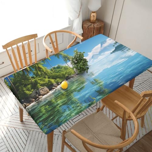 GFLFMXZW Nappe rectangulaire lavable, belle île dans la mer, nappe infroissable pour table de cuisine, décoration en tissu imperméable, pour camping,...