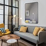 Matte Black Bathroom Mirror for Wall 20'x28' -Rectangular Aluminum Metal Frame with Round...