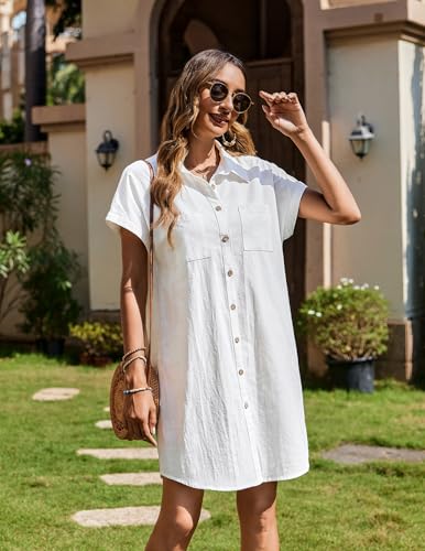 Image of Zeagoo Summer Dresses for Women 2026 Cotton Button Down Short Sleeve Tshirt Dresses Casual Mini Beach Dress