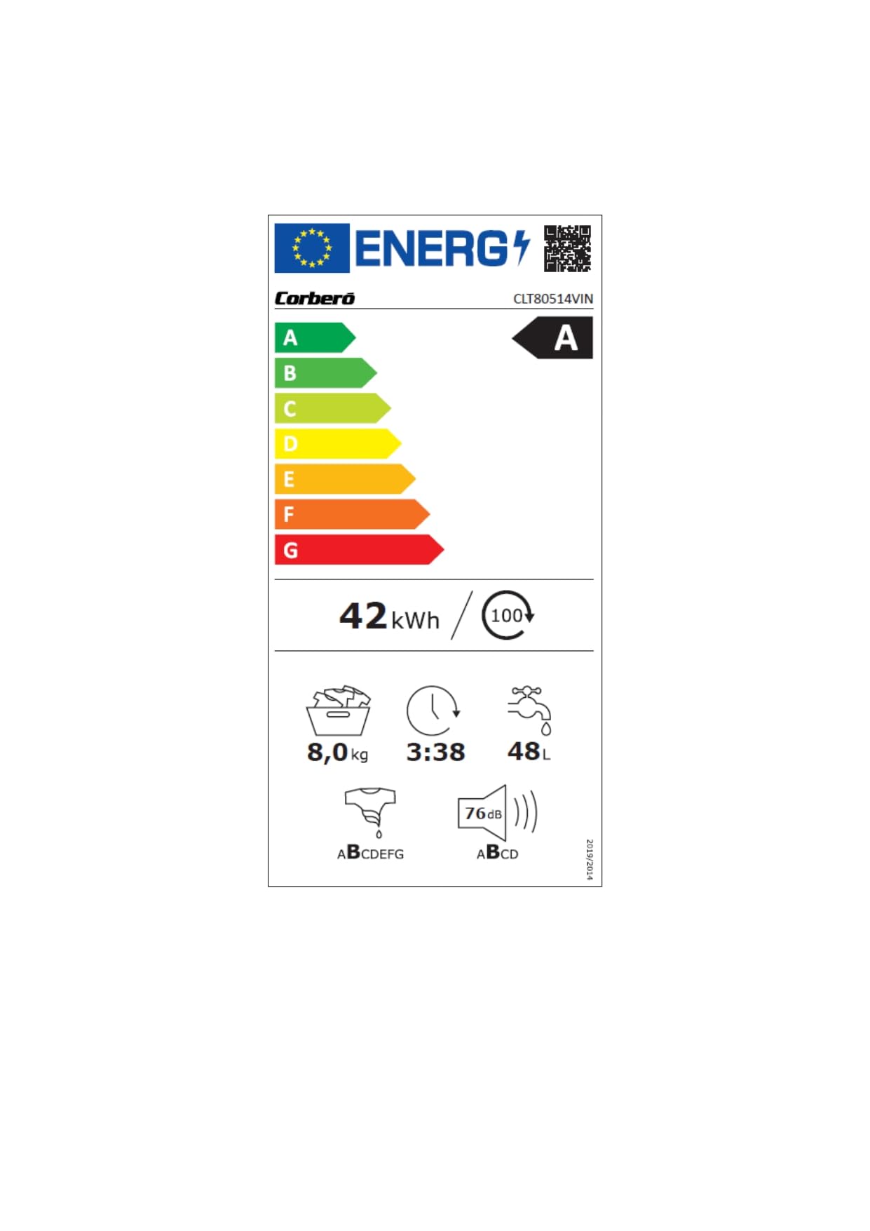 Corberó - Lavadora Carga Frontal | CLT80514VIN | 8 Kg | 1400 RPM | Inverter | 16 Programas | Vapor | Antialérgica | Inicio Diferido | Blanco — view 8