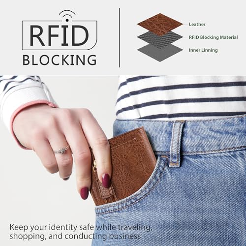 Image of Gostwo Small Wallet for Women, Slim Bifold Credit Card Holder, Compact RFID Blocking Cash Wallet, Billfolds Thin Leather Zipper Pocket, Mini Wallet Gift for Ladies Teen Girls Travel with ID Window