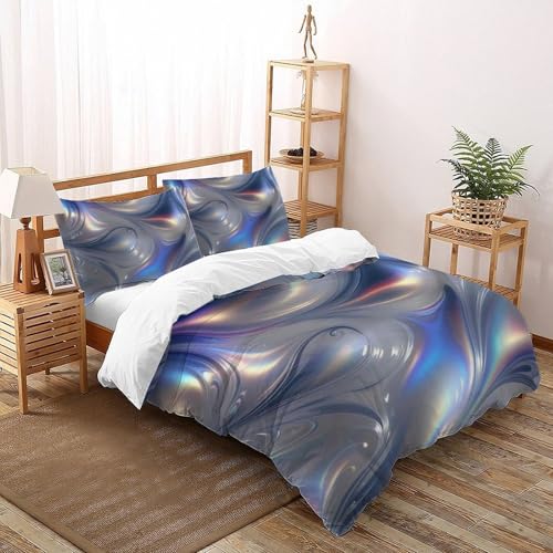Ensemble d'impression 3D bleu argenté parure de lit 100% coton 200x200 - 2