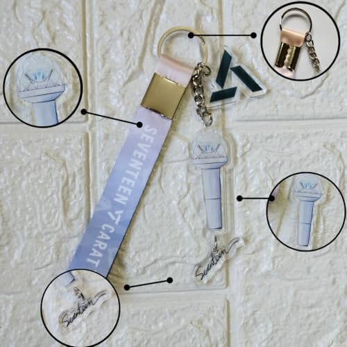 Image of SEVENTEEN Caratbong Lightstick Inspired Acrylic Keychain With Lanyard | SVT & Carat Logo Landyard |Kpop BoyBand | Caratbong Keyring | Seventeen Keychain| Kpop Lightstick