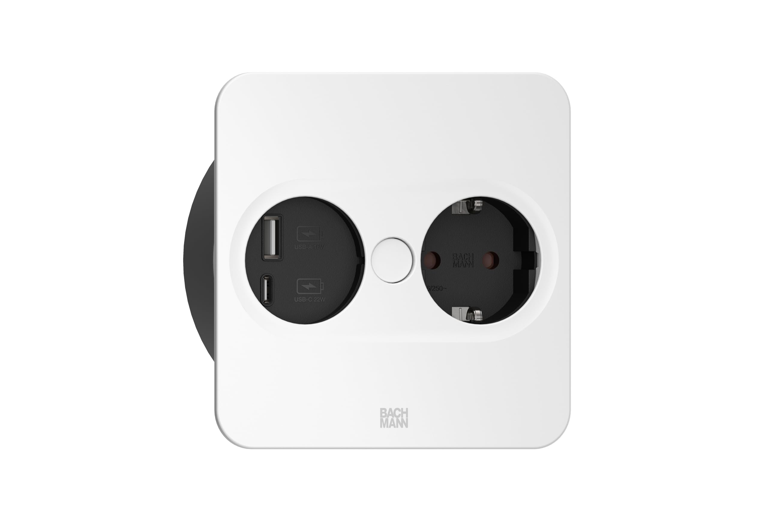 BACHMANN Twist 2 Recessed Socket, Square, 1 x Socket with USB A and USB C, 2 m Cable, Table Socket for Kitchen and Office, White 946.205 (with Automatic Opening and Anti-Fingerprint Coating)