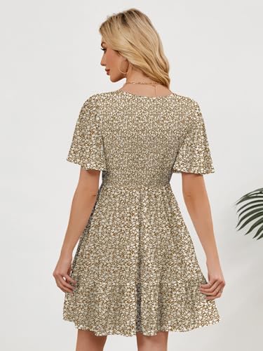 Image of UEAL Womens Cute Floral Smocked V Neck Flutter Sleeve Sundress with Pockets Casual Spring Summer Dresses for Women 2026