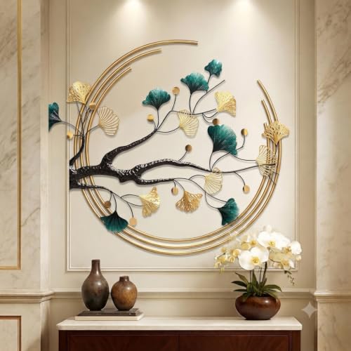 Image of SMILES GIFT Luxury Imported Wall Hanging | Handcrafted Metal Ginkgo Tree Wall Decoration | Home Decor for Living Room & Office