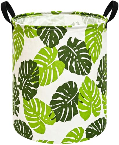 Image of Kids Laundry Hamper Clothes Gift Basket Storage Laundry Baskets Organizer Bin with Handles for Nursery Room (Green Leaf)