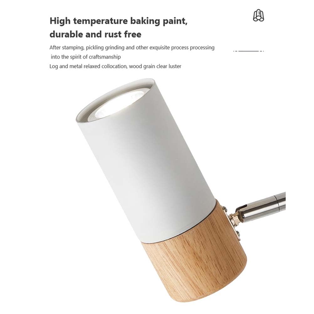Verstellbare Schwenkarm Wandlampe Langer Arm Holz Wandleuchte 350°Drehung E27 Nachttisch Wandbeleuchtung Moderne Wandstrahler Weiß Wand Leselampe für Schlafzimmer Kinderzimmer（mit Leuchtmittel）