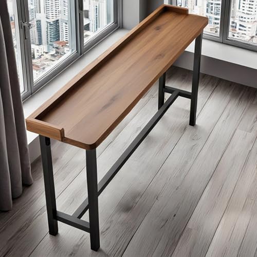 Mesa de comedor industrial con altura de mostrador, mesa de bar rectangular con textura de madera, ideal para espacios de actos, pubs, cafeterías, piel moderna para pequeñas zonas de comedor