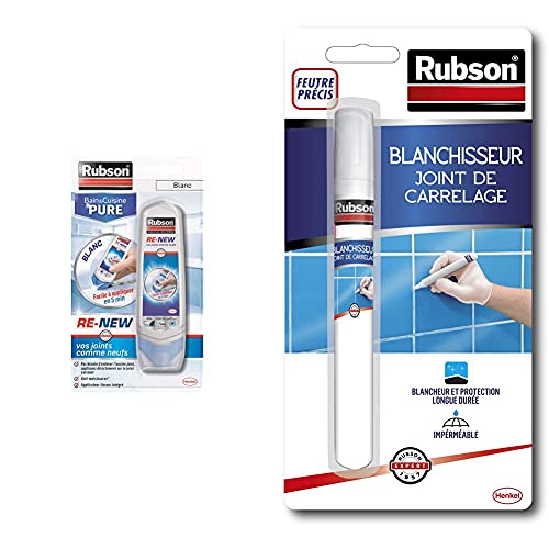 Rubson RE-NEW Blanc (1 x 80ml), mastic sanitaire + Rubson Outils Blanchisseur Joint de carrelage stylo