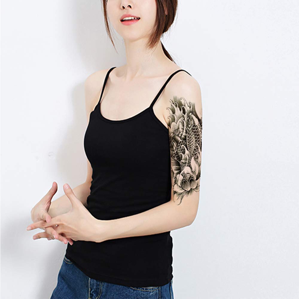 Yesallwas 6 fogli di grandi dimensioni Koi tatuaggio fioritura carpa fortuna tatuaggio temporaneo tatuaggio finto, impermeabile durata corpo arte trucco sexy realistico braccio tatuaggi