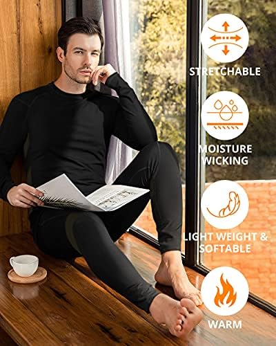 Runhit Mens Thermal Underwear Set: Fleece Lined Long Johns Base Layer Long Sleeve Thermal Shirts Pants Cold Weather