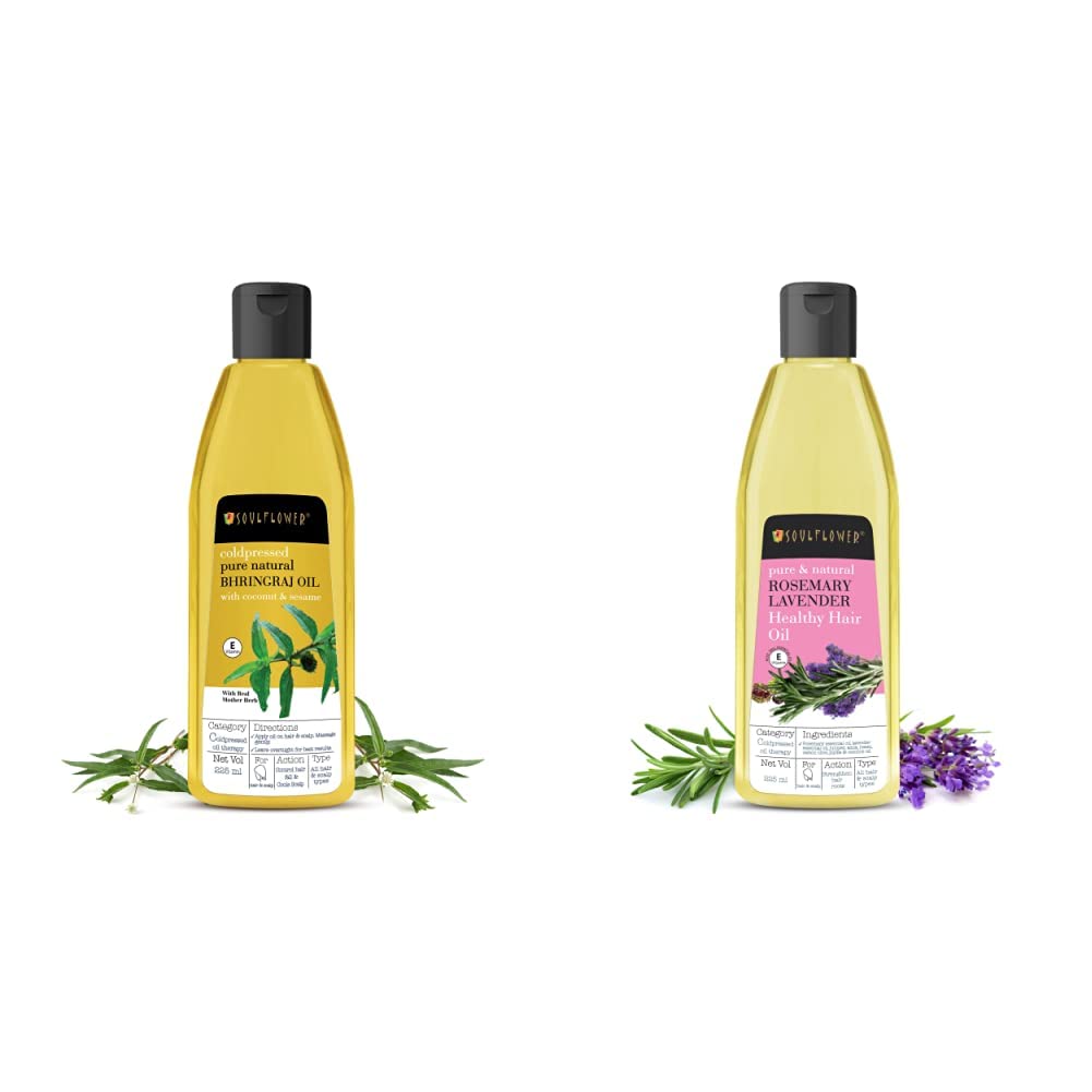 Soulflower Bhringraj Oil with Coconut and Sesame for Hair Growth, Hair fall control, Hair Loss and P and Soulflower Pure and Natural Rosemary Lavender Healthy Hair Oil 100% Pure and Vegan-image-0