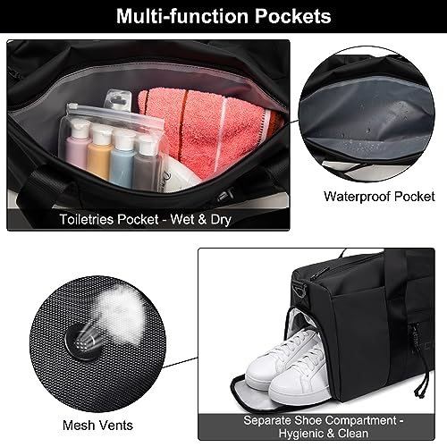 Image of Arctic Hunter Sport Travel Duffle Bag for Men Women 28L Polyester Gym Bag with Shoe Compartment Water-resistant Multi-pockets Handbag Detachable Shoulder Strap Sleek Training Swimming Duffel Bag,Black