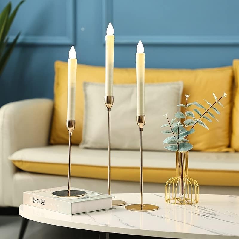 Metal Royal Candle Holders for Tapered Candles (Pack of 3, Golden) - Christmas Decoration, Tealight Holder for Dining Table Decor