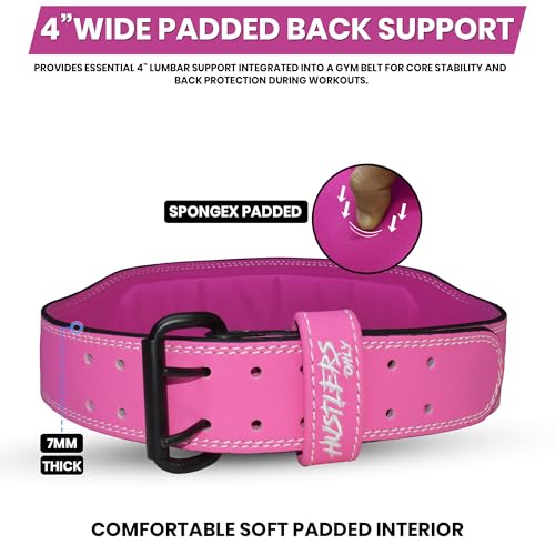 HUSTLERS ONLY Weight Lifting Belt for Men & Women – 7mm Thick Leather Gym Belt 4” Padded Back Support - Weight Belt for Powerlifting, Bodybuilding, Deadlift, Squat Workouts (Pink - M) - Image 7