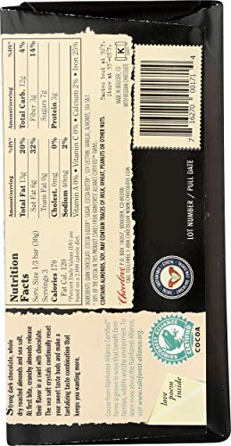 Chocolove, Chocolate Bar Dark Almonds Sea Salt 70%, 3.2 Ounce