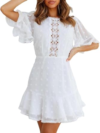 Miessial Womens Tied Waist Floral Mini Dress Summer Sleeveless Flowy Dress