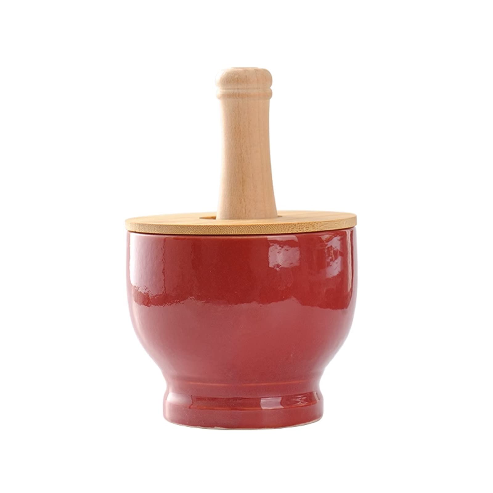 Trituradora, mortero y Maja Juego de mortero y Maja para Cocina con Tapa de bambú Molinillo de cerámica para moler mortero y Maja de Porcelana