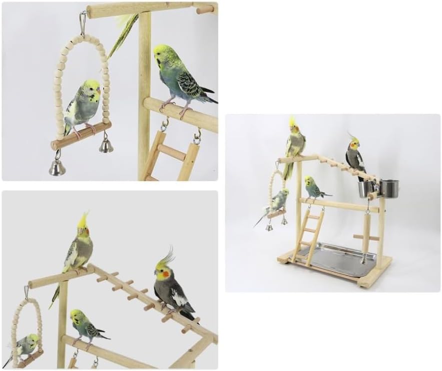 Bird Playground Parrot Play Stand，Parrot Stand Parrots Wooden Playstand Birdcage Playground Play Gym Bird Toys Swing Exercise Toy Wood Parrot Play Stand Double Layer Parrots Playstand