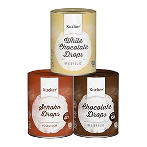 Xucker 3 x 200 g chocoladedruppels set, edele volmelk, wit, edelbitter – koolhydraatbewuste chocoladedruppels – met…