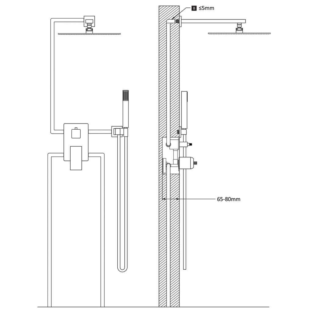Sistema doccia dorato in acciaio inox 201 con soffione da 30 x 30 cm, tubo da 150 cm, doccetta a mano, 168 ugelli in silicone, attacco G 1/2 per vasca da bagno e box doccia