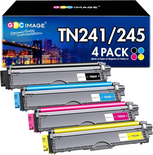 GPC IMAGE TN241 TN245 Toner Compatible with Brother TN242 TN246 TN-241 TN-245 for DCP-9022CDW MFC-9332CDW MFC-9142CDN HL-3142CW HL-3152CW MFC-9342CDW HL-3140CW (Black Cyan Yellow Magenta, Pack of 4 )