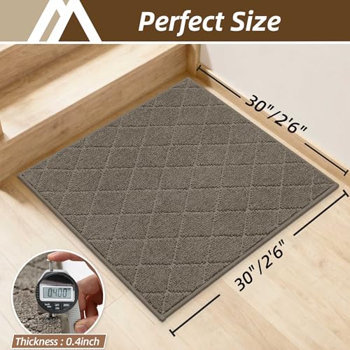 Image of COSY HOMEER Stair Landing Rugs Non-Slip Corner Indoor Edging Stair Treads for Wooden Steps,Washable Soft Stair Landing Mat for Kids,Elder and Dogs,Polyester,TPE Backing,Light Brown,30x30inch