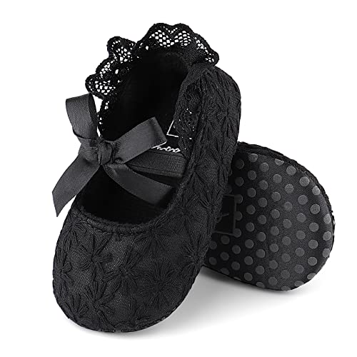 Baby Girls Princess Lace Soft Sole Cloth Crib Shoes Sneaker Black, 3-6 Months #TOP3