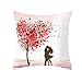 Epinki Housse de Coussin Canapé 40x40, Housse Coussin Coeur Arbre Couple Housse Coussin Deco en Polyester, Rose Rouge