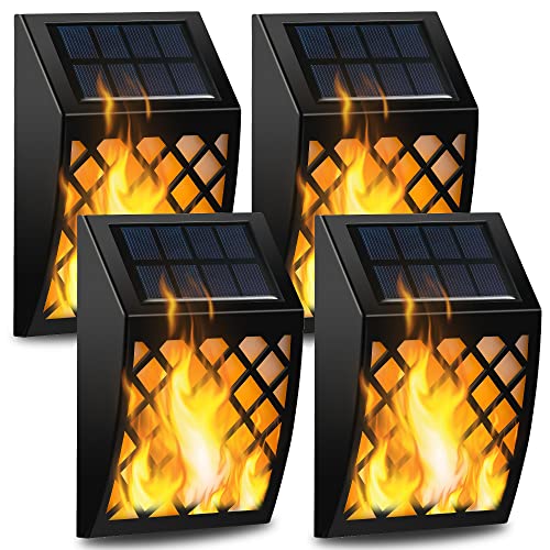 Dynaming Lot de 4 lampes solaires d'extérieur en forme de flamme vacillante - Marche/arrêt automatique - Pour clôture, terrasse, garage, jardin, allée, patio, porche, cour