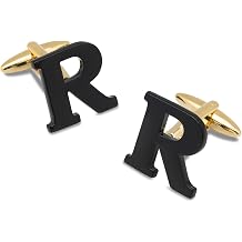 OTAA Black And Gold Letter Q Cufflinks Rhodium Plating - Cuff Links Mens - Tuxedo Buttons & Accessories