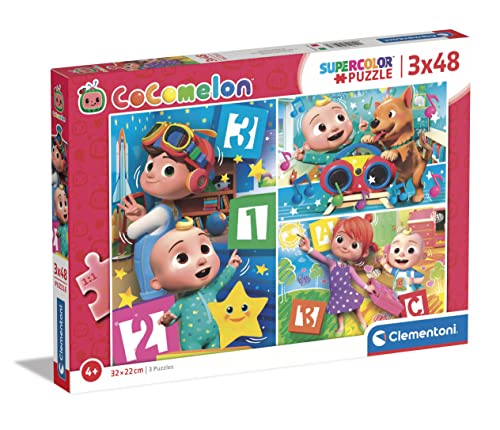 Clementoni Supercolor Puzzle 3 x 48 (Incluye 3 48 Piezas) -Made in Italy, niños de 4 años, Cocomelon, Rompecabezas de Dibujos Animados, Multicolor, M (25273)