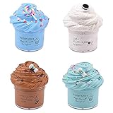 Lo que obtienes: El paquete incluye 4 contenedores de limo de mantequilla, con limo de caramelo azul, limo de pastel blanco, limo de café y azul, limo de nube de arcilla súper suave y no pegajosa, un total de 14 oz de 400 ml de slime de mantequilla perfumada DIY.