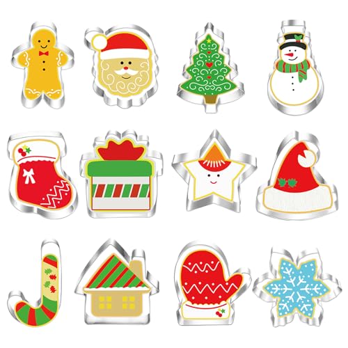 KufaerBeam 12 Pezzi Stampi Natalizi per Biscotti, Formine Natalizie per Bambini, DIY Stampi per Biscotti Natalizie, per Decorare Torta, Biscotto, Dolci, Perfette per dolci festivi