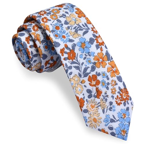 Image of GUSLESON Fashion 2.4 inch(6cm) Floral Skinny Tie for Men Slim Flower Print Cotton Necktie for Wedding Party