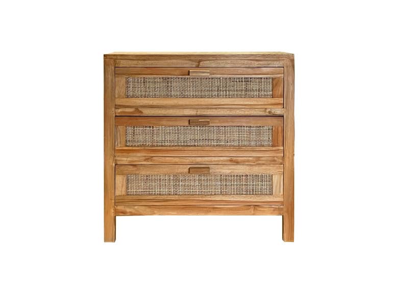 Commode H. 73 cm 3 tiroirs en teck massif et cannage en rotin - LINA
