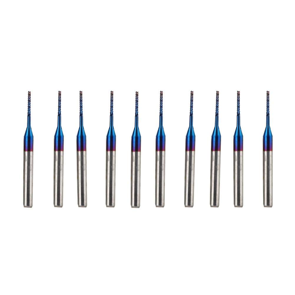 Lot de 10 fraises à tige en carbure de tungstène Bleu Cutter CNC PCB Gravure outil de fraisage pour sculpture (1,0 mm)