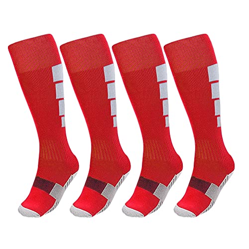 ZEPOHCK Kids Athletic Soccer Socks, 2 Pairs Knee High Socks for Youth Boys Girls for Shoe Size 3-6.5 / Ages 6-12
