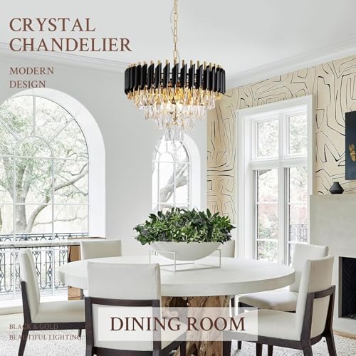 Image of Modern Ceiling Lamp 4-Tier Round Crystal Chandelier for Living Room | Modern Ceiling Light Jhumar for Hall for Home Decoration + 3 Color LED Light (Black Gold, 500MM)