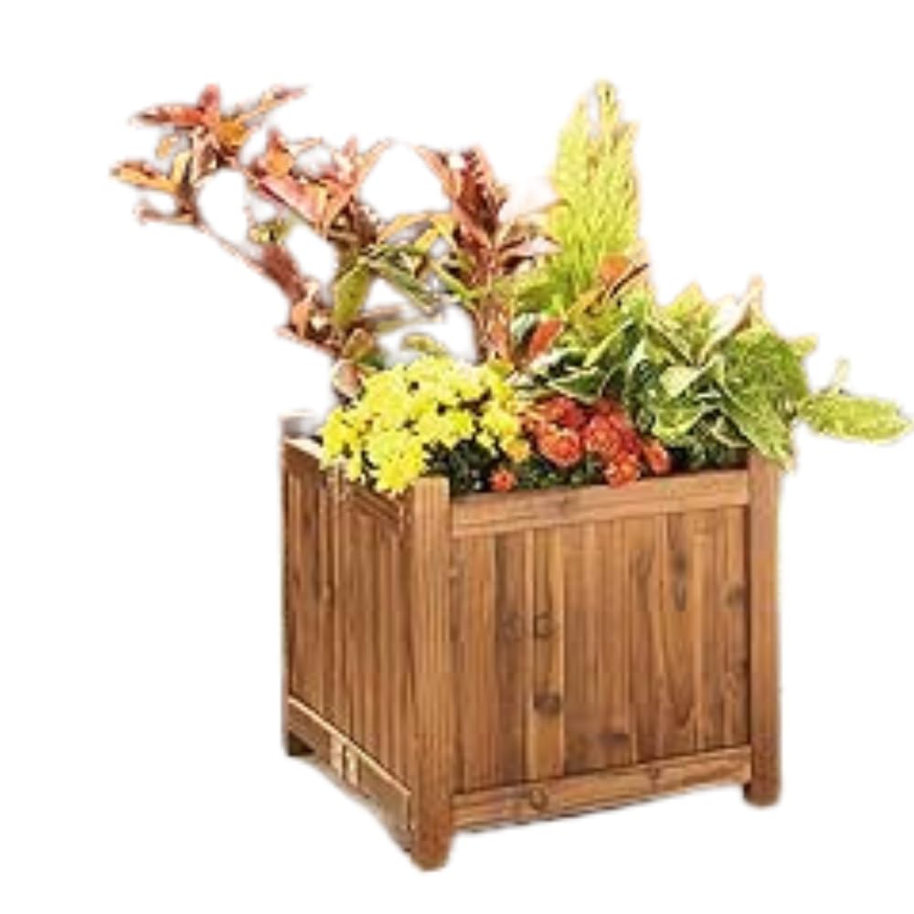 spot on dealz® Wooden Square Free Standing Planter Outdoor Display Flower Ornament Lawn Porch Decor Wooden Design Decorative Garden Feature