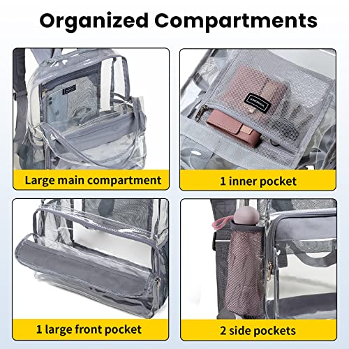 Vorspack Clear Backpack Heavy Duty - PVC Clear Book Bag with Inner Pocket Transparent Backpack for College Workplace Security - Grey4