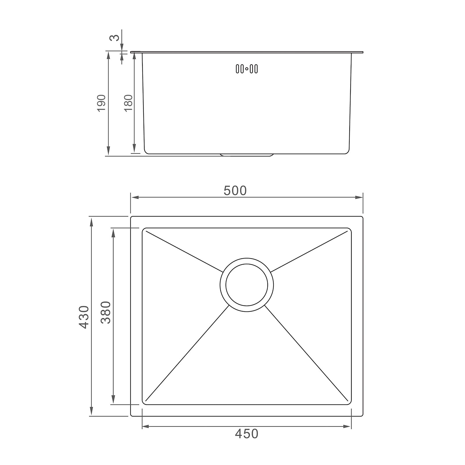 Ibergrif M85043 Zlewozmywak kuchenny ze stali nierdzewnej, 50 x 43 cm, Undermount zlewozmywak kuchenny, Topmount pojedyncza miska zewnętrzny kampervan zlewozmywak z okucia ociekacza, srebrny
