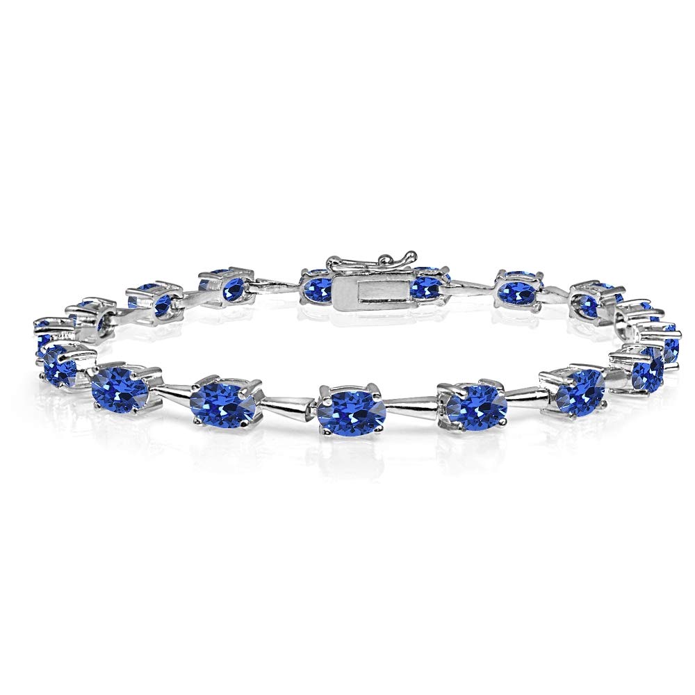 Sterling Silver 6x4mm Oval-Cut Classic Link Tennis Bracelet Made with European Crystals