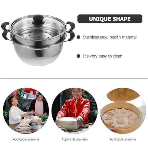 PRETYZOOM Stainless Steel Steamer Pot 10.23 inch 2 Tier Steam Pot for Vegetables Dumplings Soup Milk Pan Compatible with Induction and Gas Cookers 1 by PRETYZOOM - Used condition - Image 9